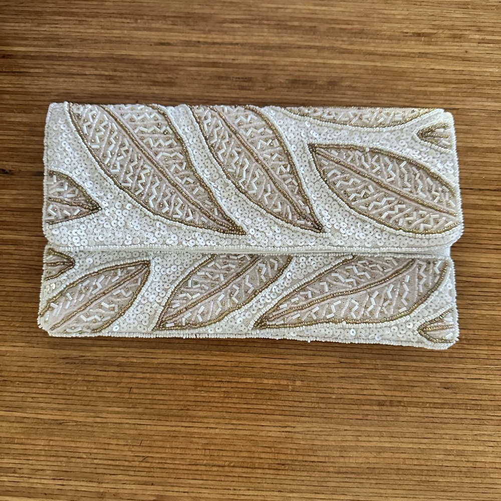 White Gold Beaded Clutch